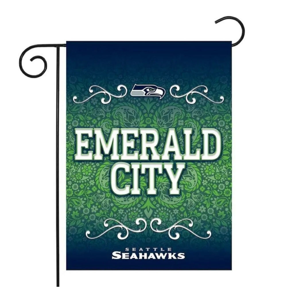 Seattle Seahawks Garden Flag with Hardware Stand Emerald City 13 X 18